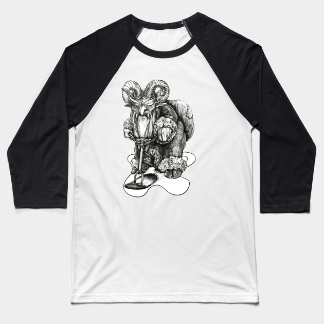 Krampus on a Snow Bike Baseball T-Shirt by AmysBirdHouse